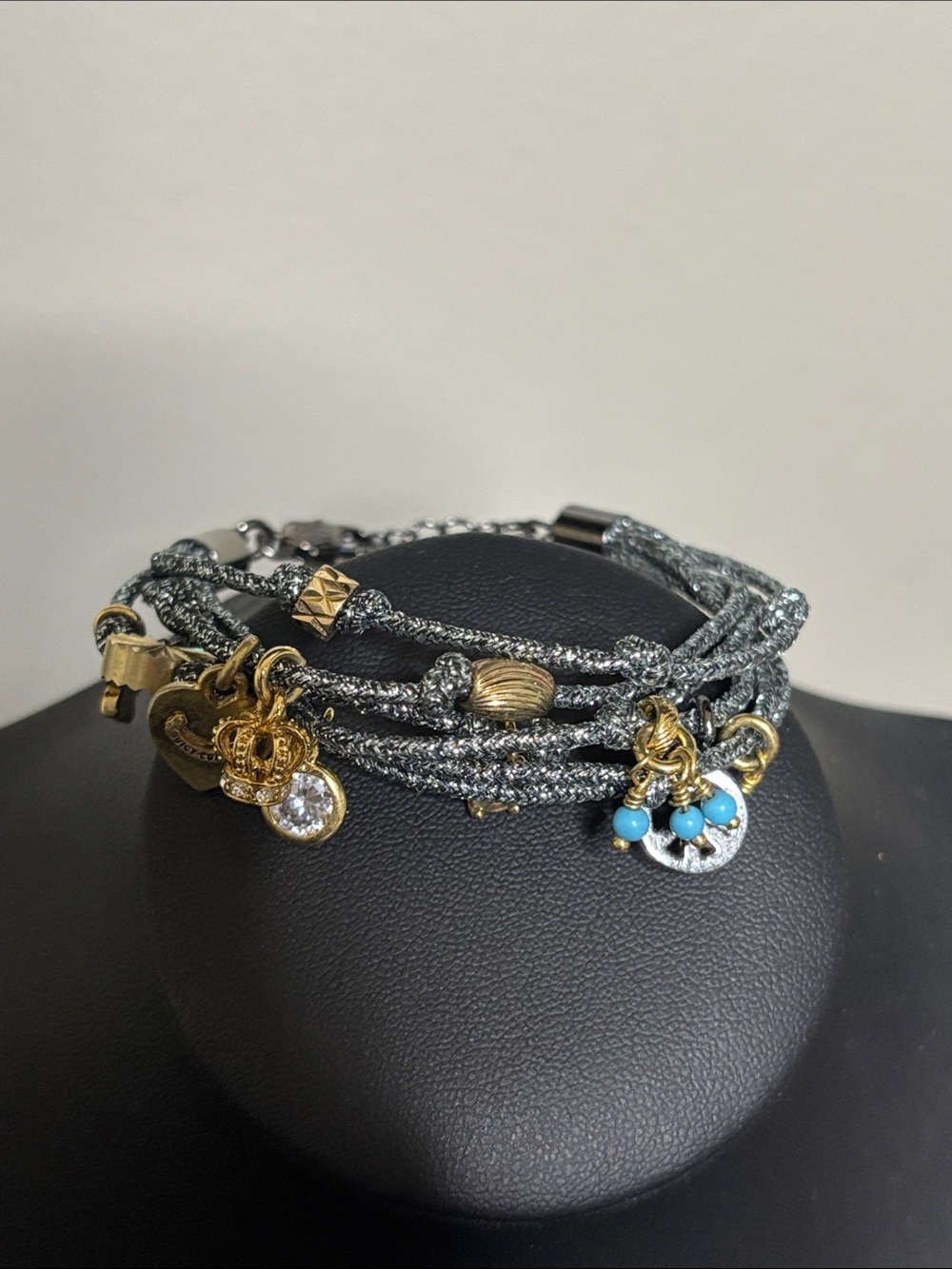 Juicy Couture Gold Charm Blue Wrap Bracelet Bead Accents - Women's Jewelry